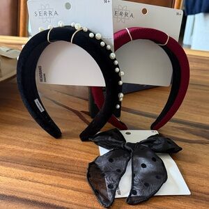 Serra Black and Burgundy Headband Set with Black Bow Barette